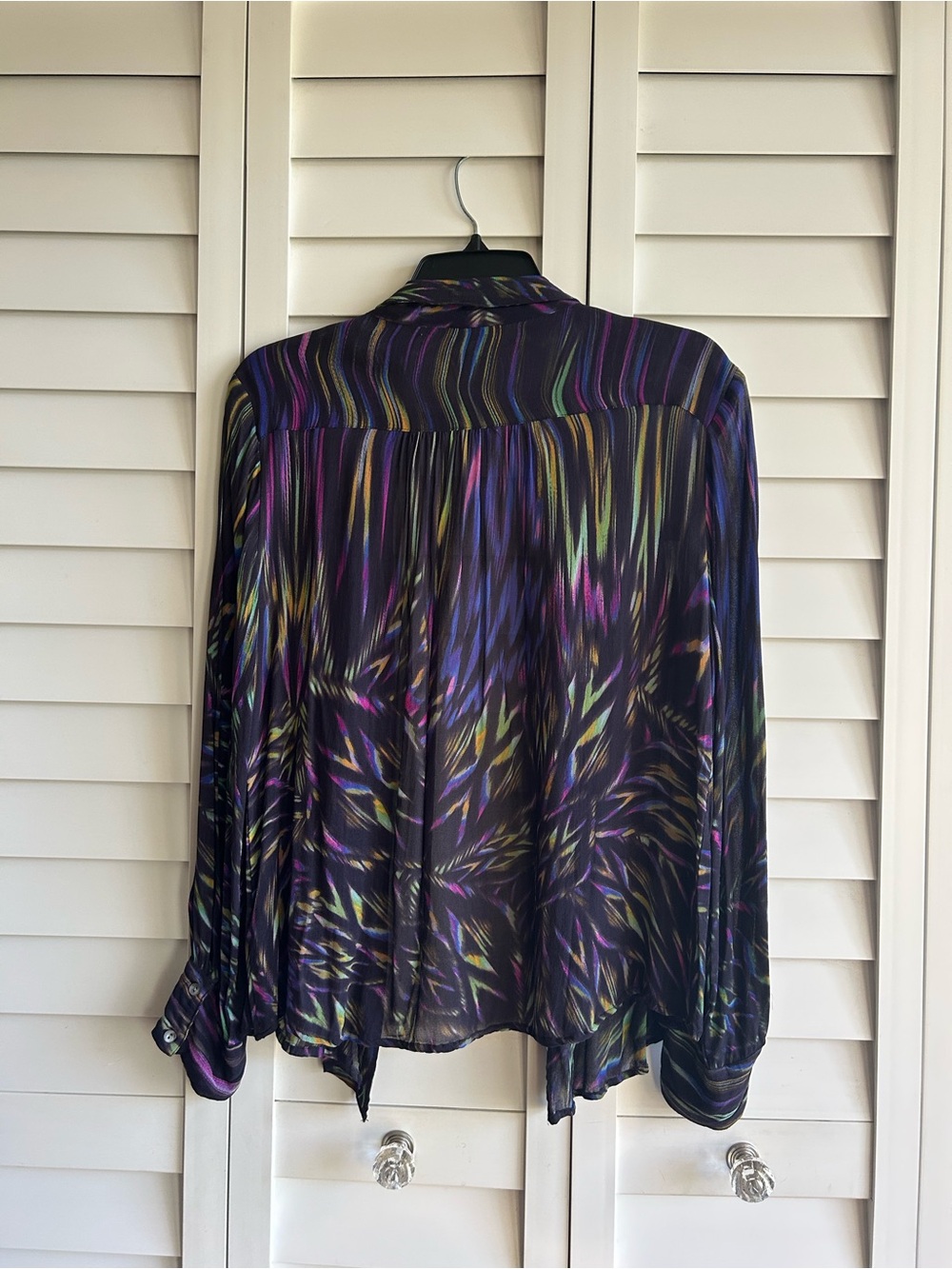 Sheer Black Blouse with Iridescent Multicolor Print